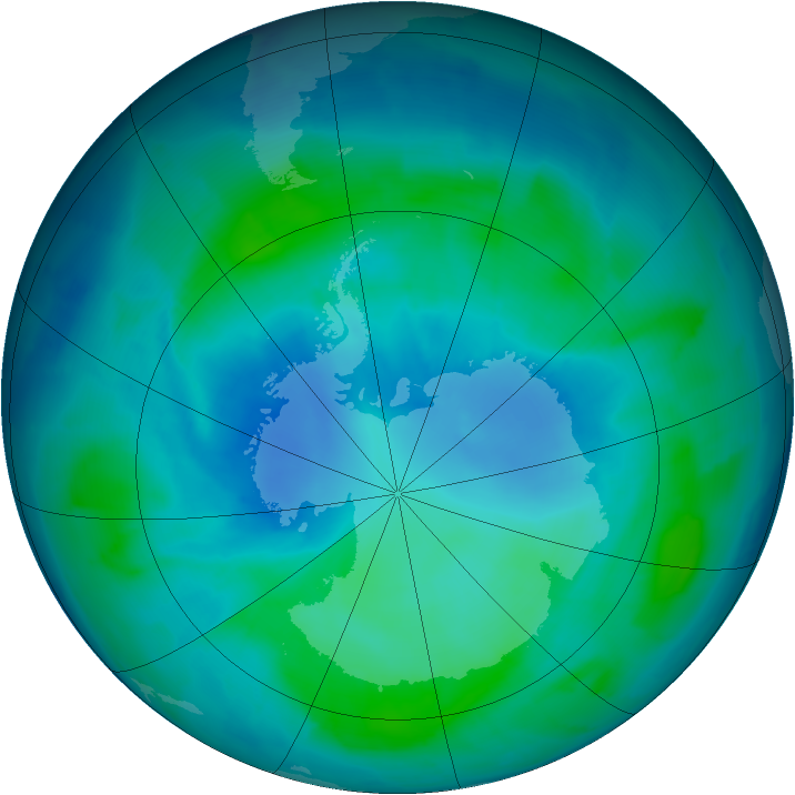 Antarctic ozone map for 16 February 2012